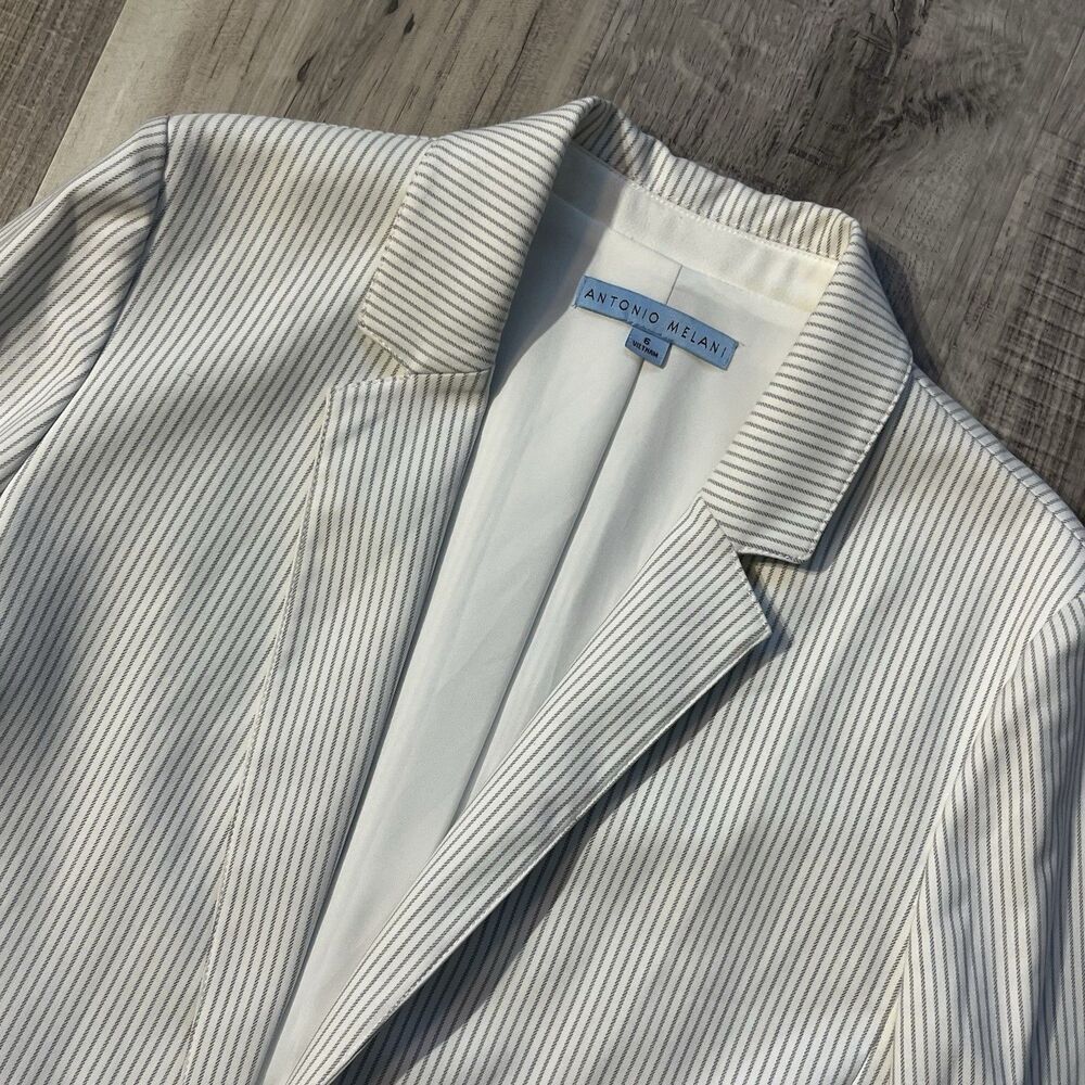Antonio Melani Open Front Jacket Size 6 Ivory w/ Gray Stripe Business Casual